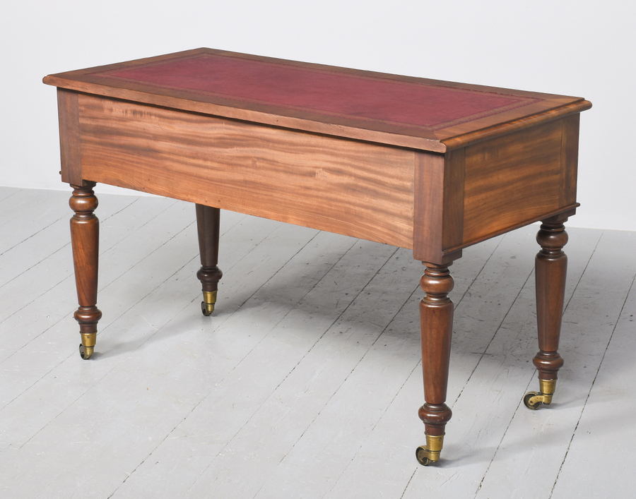 Antique Victorian Mahogany Writing Table with Gilt-Tooled Burgundy Writing Surface