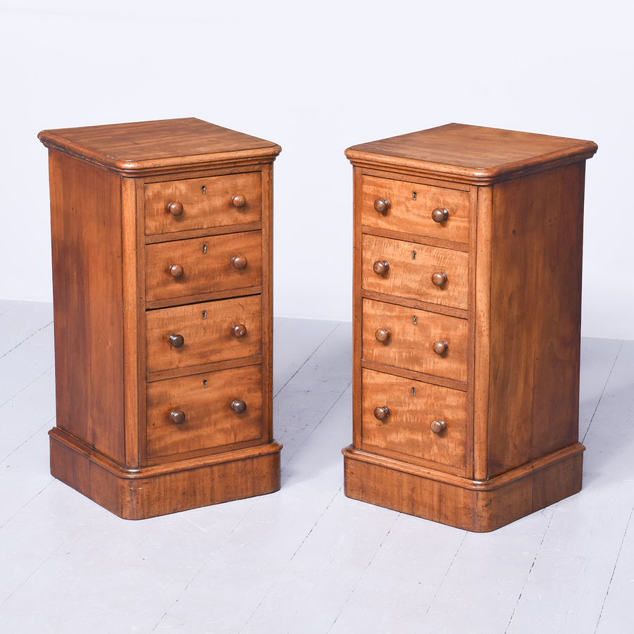 Pair of Mid-Victorian Figured Mahogany Lockers/Chest of Drawers