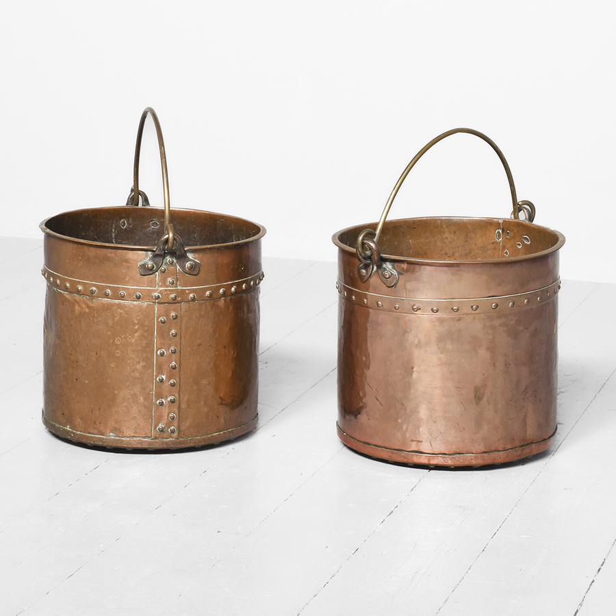 Antique Pair of Copper & Brass Riveted Buckets