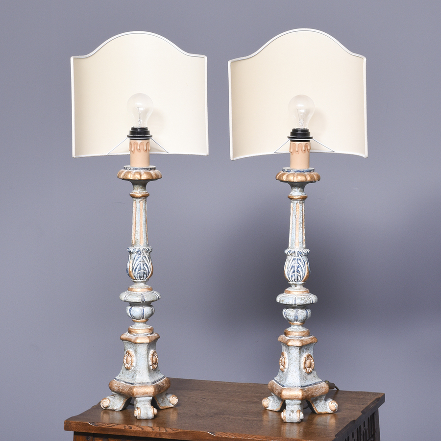 Antique Pair of Painted Bed-Side Lamps