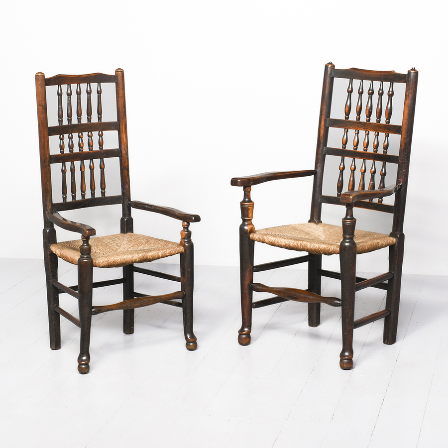 Harlequin Set of Six Victorian Lancashire Spindle Back Dining Chairs