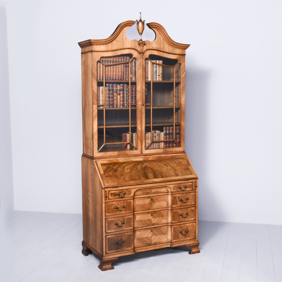 Antique Quality George III Style Figured Mahogany Bureau Bookcase