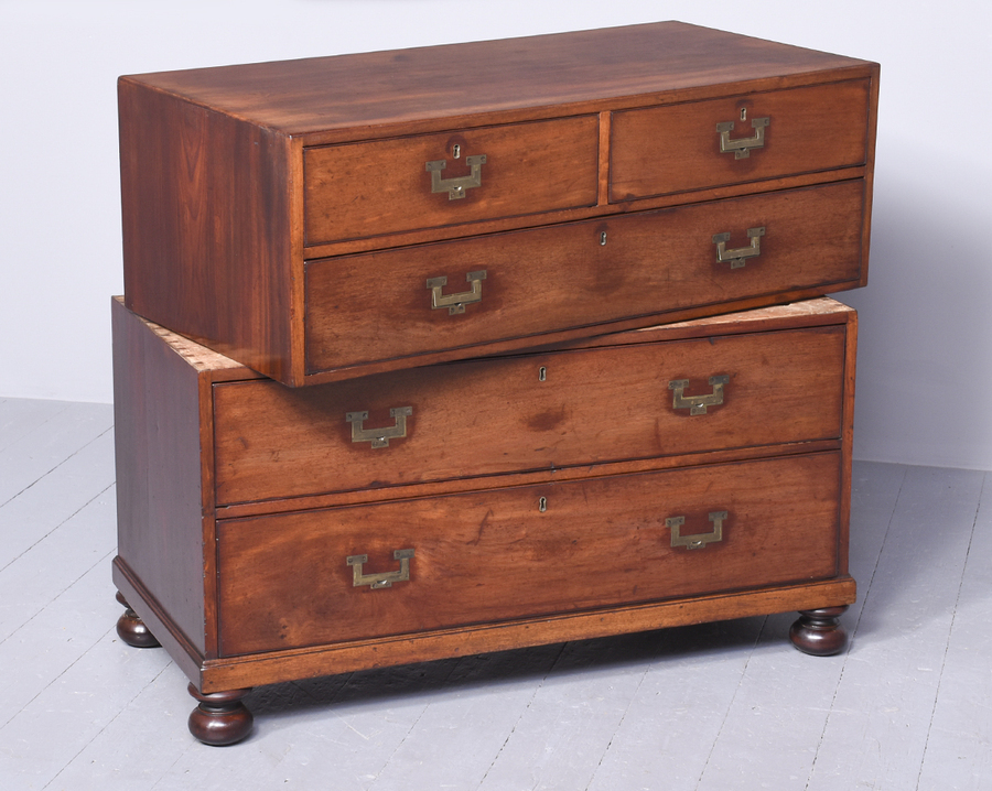 Antique Quality Mahogany, Two-Part Campaign Chest in Excellent Original Condition