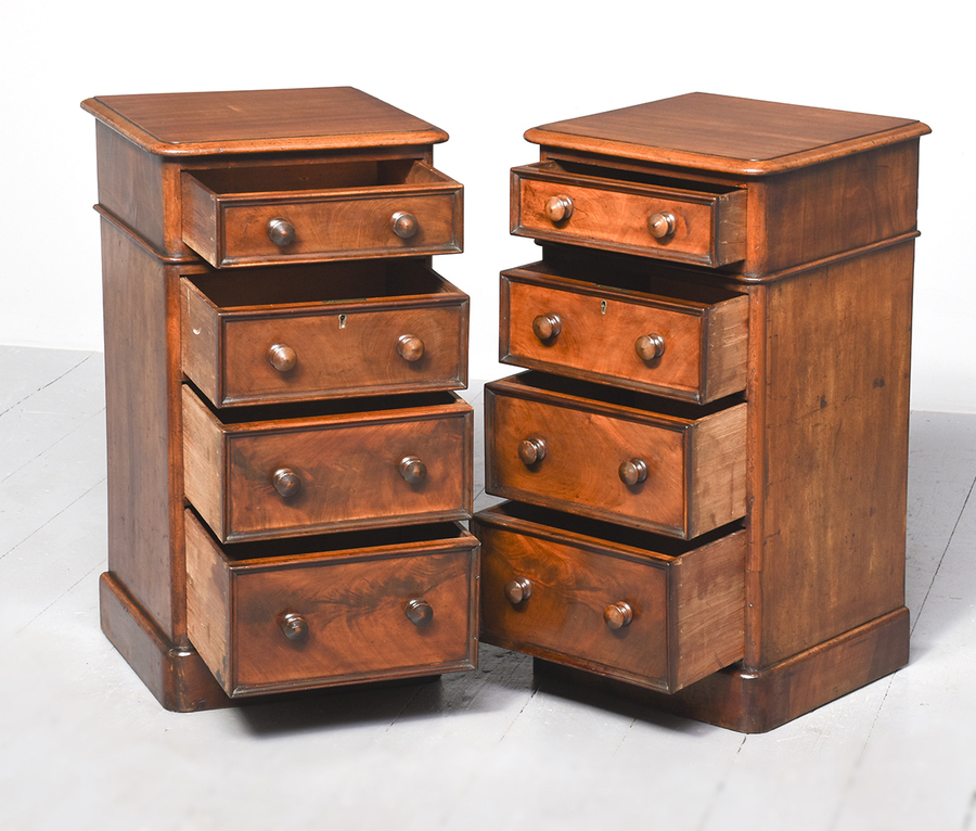 Antique Pair of Mid-Victorian Mahogany 4-Drawer Bedside Lockers