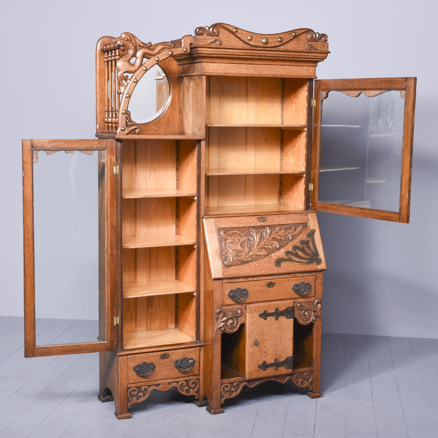 Antique American Secretaire Display Cabinet