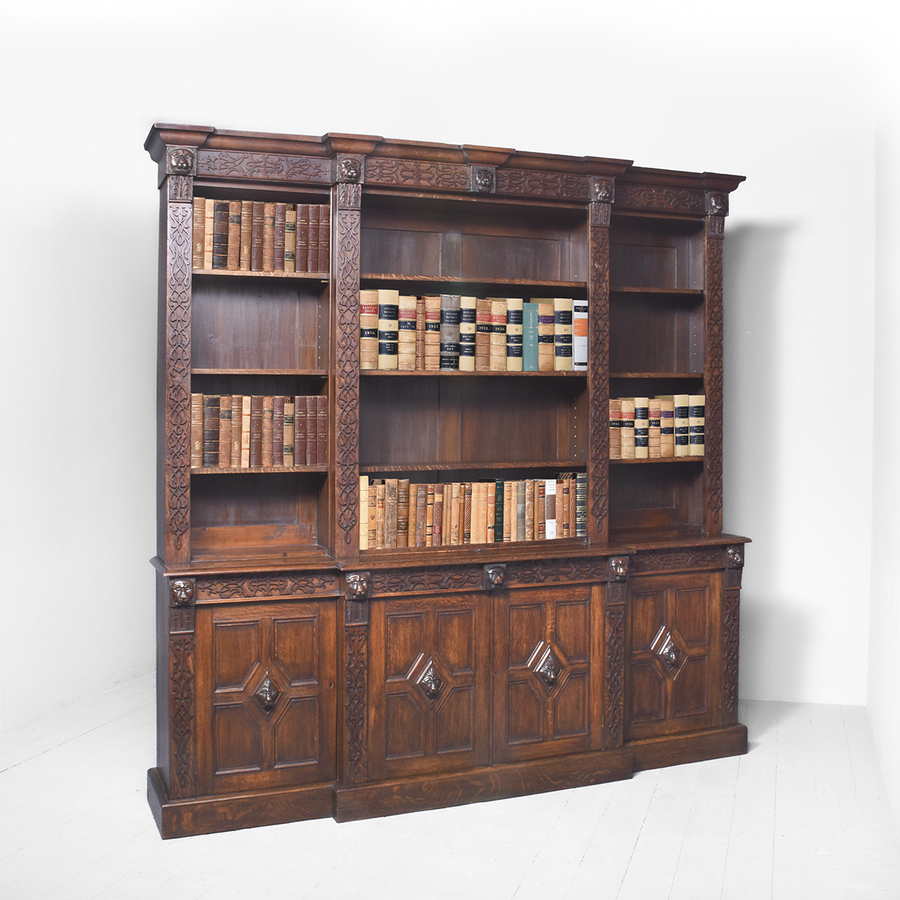 Antique Carved Oak Cabinet Bookcase