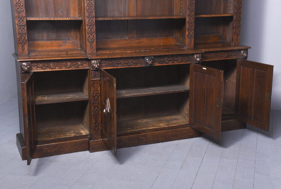 Antique Carved Oak Cabinet Bookcase