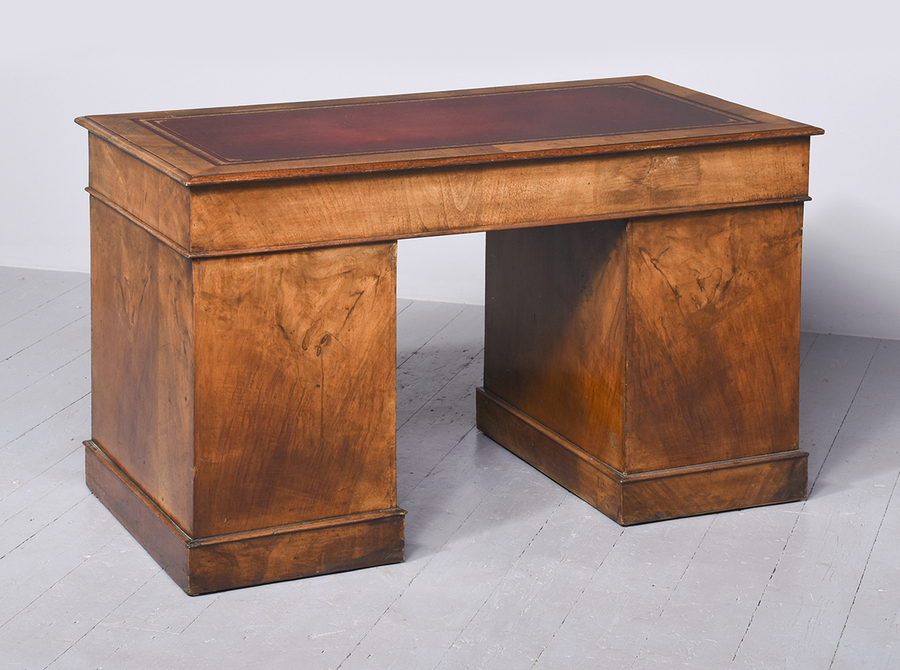 Antique Victorian Walnut Pedestal Desk
