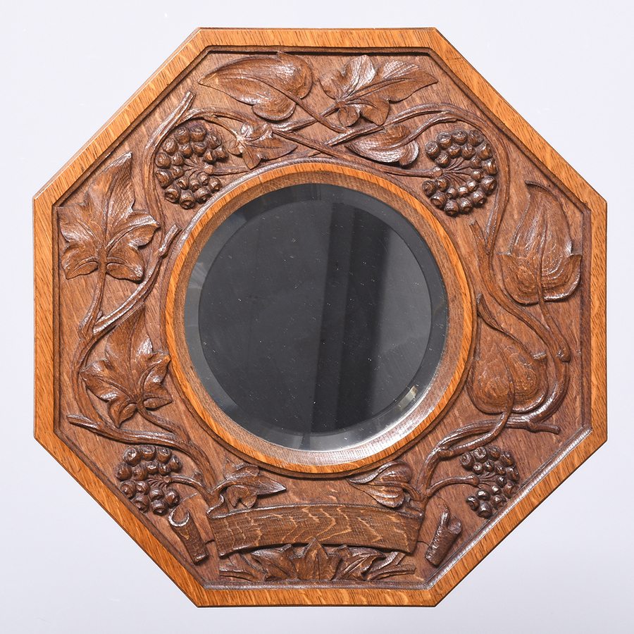 Carved Oak Octagonal Mirror