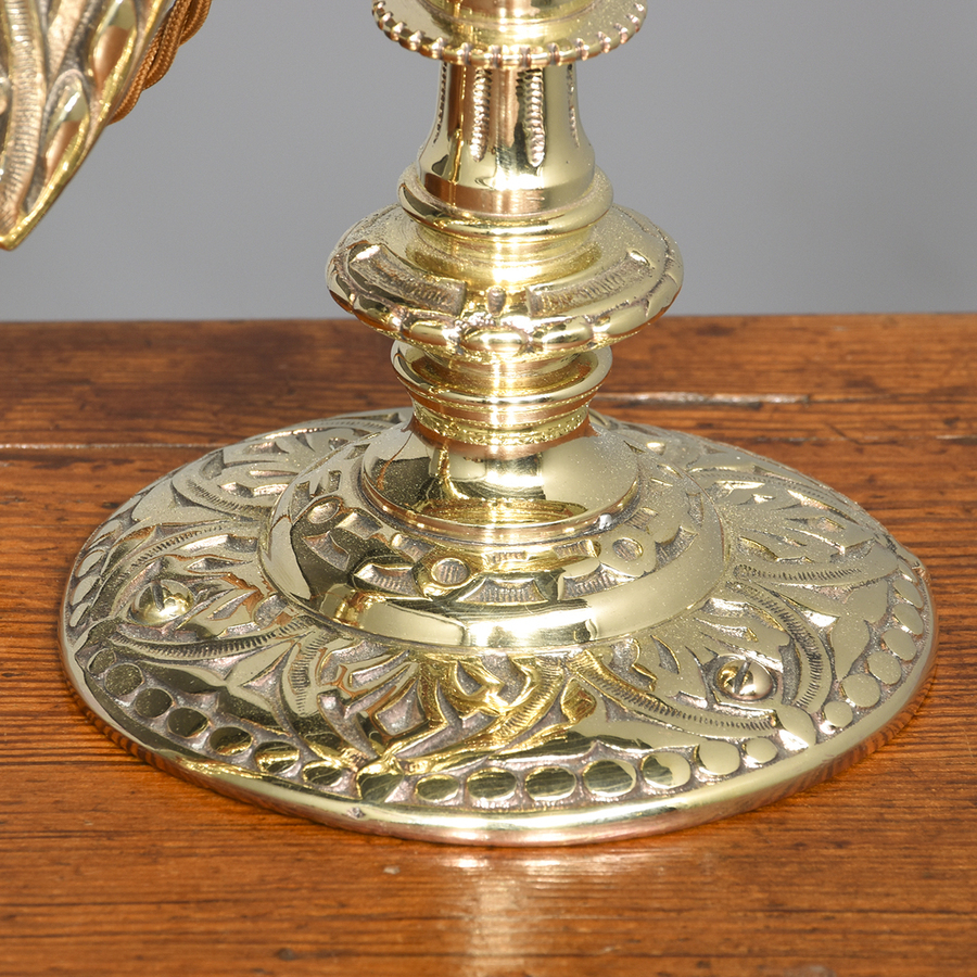 Antique Elegant Pair of Cast Brass Table Lamps