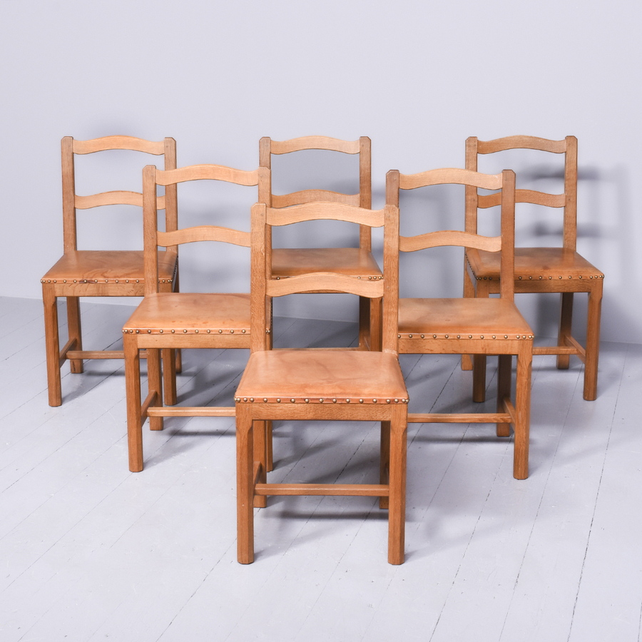 Antique Handmade Oak Refectory Table and Set of 6 Chairs by Yorkshire Critter Carver Acornman