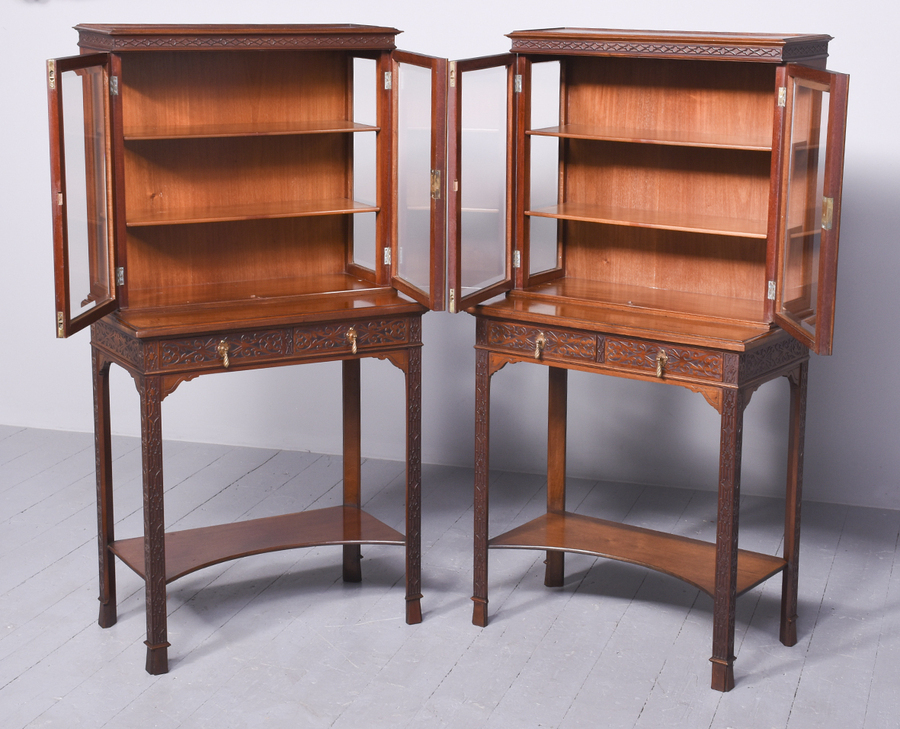 Antique Rare Pair of Neoclassical-Style Mahogany Cabinets on Stands by C Hindley & Sons, London