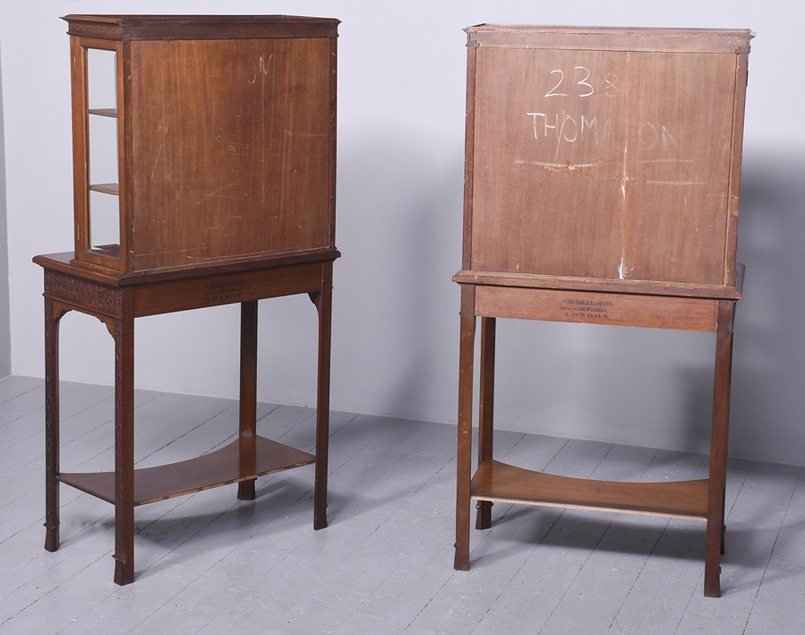 Antique Rare Pair of Neoclassical-Style Mahogany Cabinets on Stands by C Hindley & Sons, London