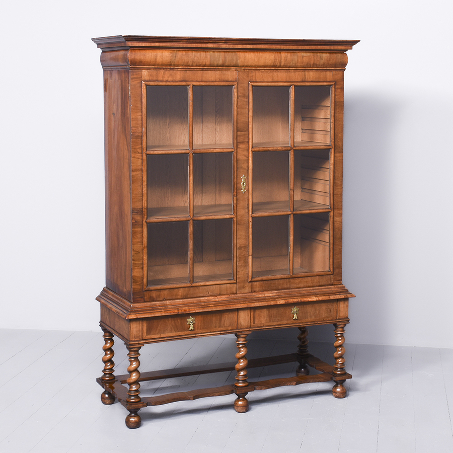 William and Mary Style Figured Walnut Bookcase/Cabinet