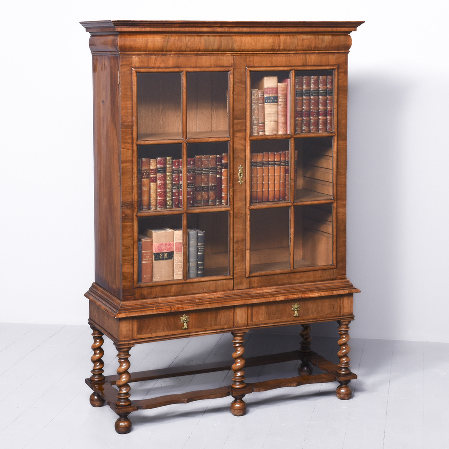 Antique William and Mary Style Figured Walnut Bookcase/Cabinet