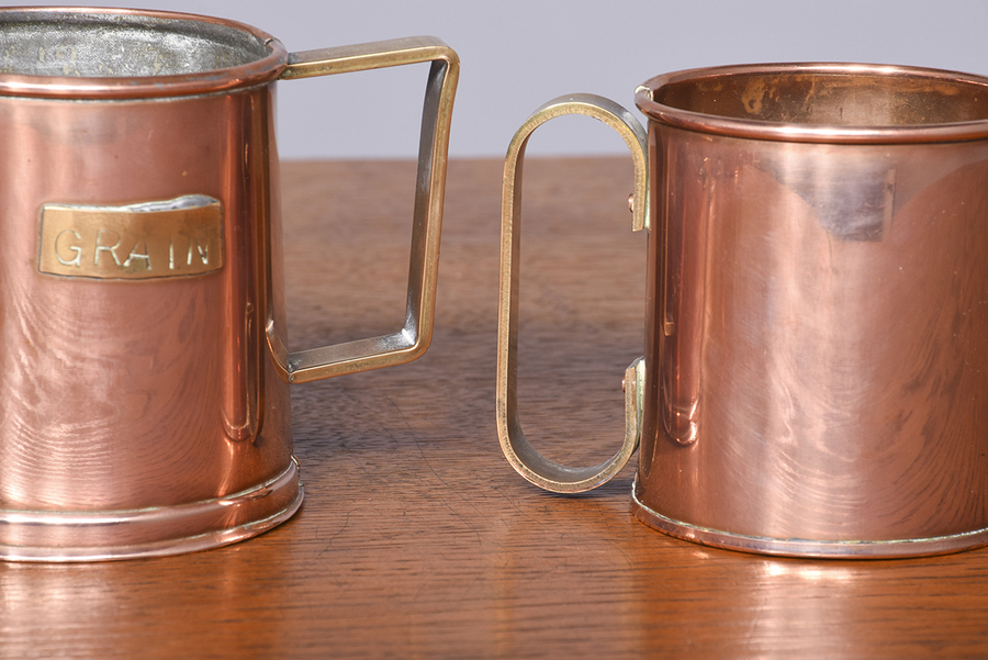 Antique Set of Victorian Copper and Brass Grain and Cider Measures