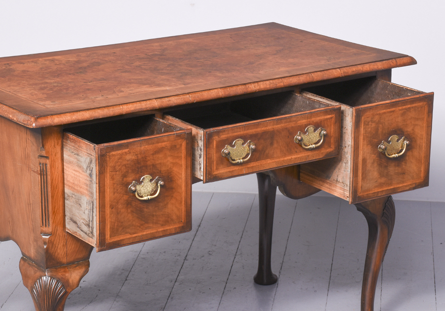 Antique George II style burr walnut lowboy or side table