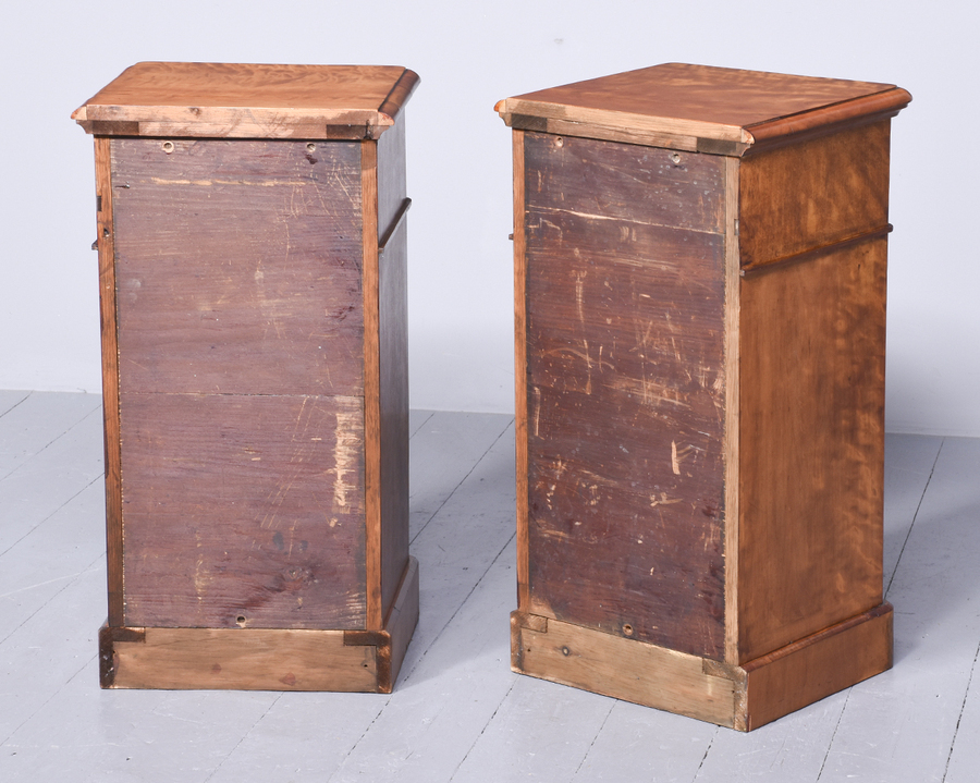 Antique Pair of Mid-Victorian Inlaid Satin Birch Chests of Drawers/Bedside Lockers