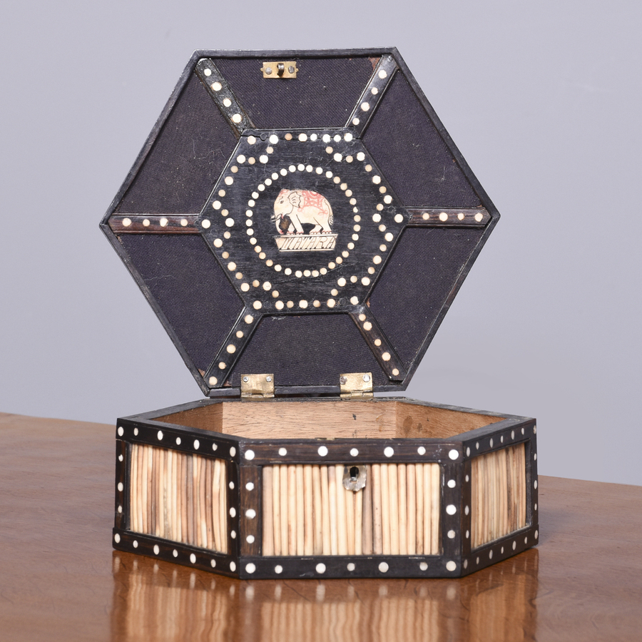 Antique Hexagonal Shaped Porcupine Quill Box