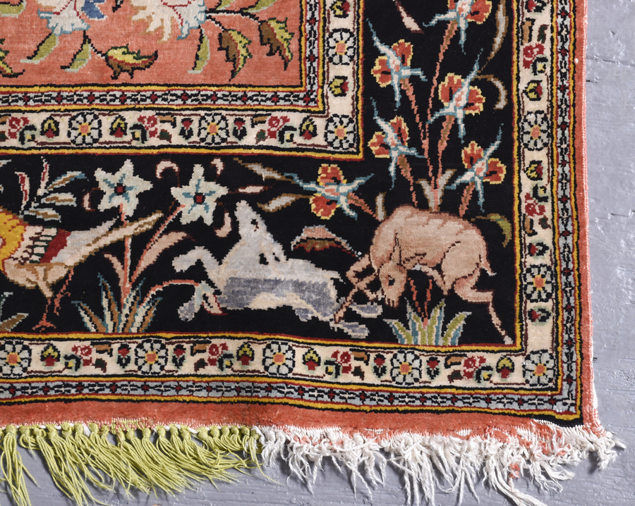 Antique Kashmiri Rug with Birds & Animals