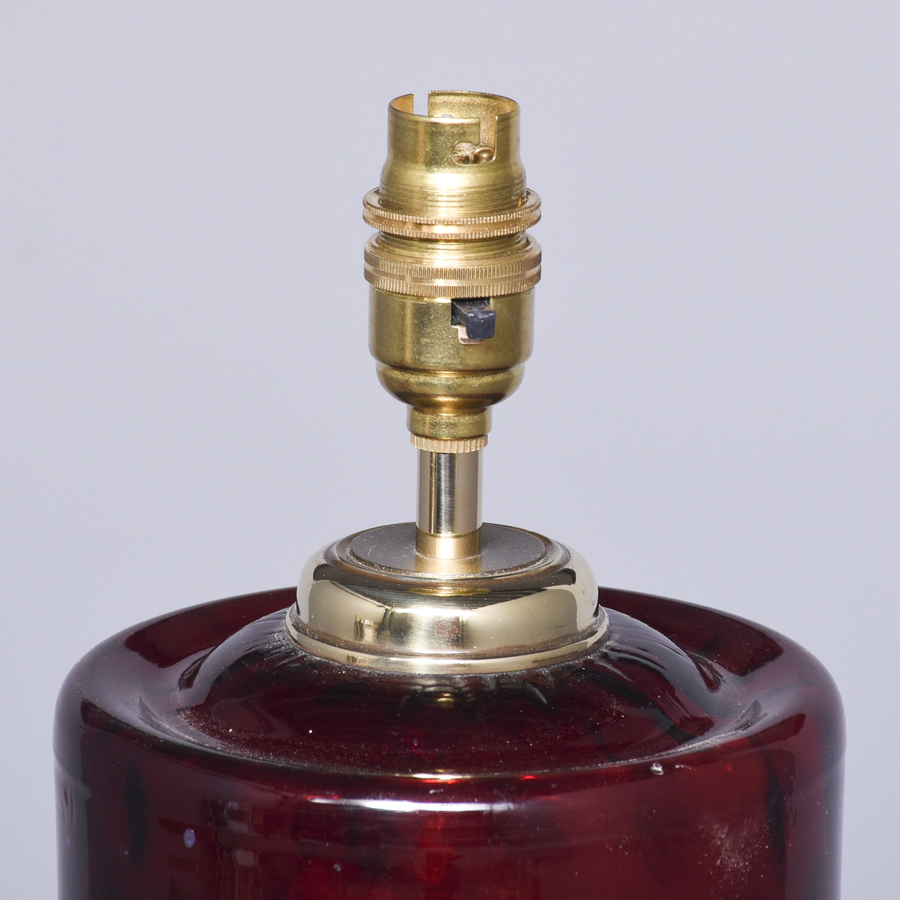 Antique Victorian Cast Brass and Ruby Glass Oil Lamp Converted to an Electrical Lamp