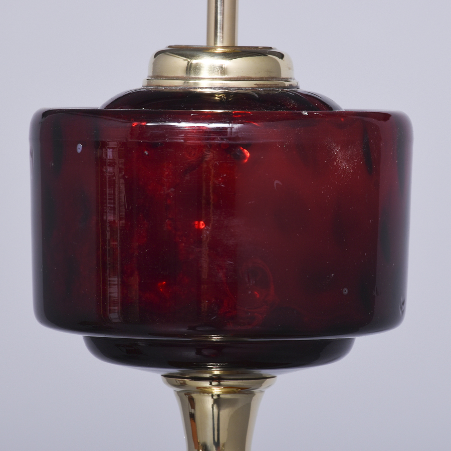 Antique Victorian Cast Brass and Ruby Glass Oil Lamp Converted to an Electrical Lamp