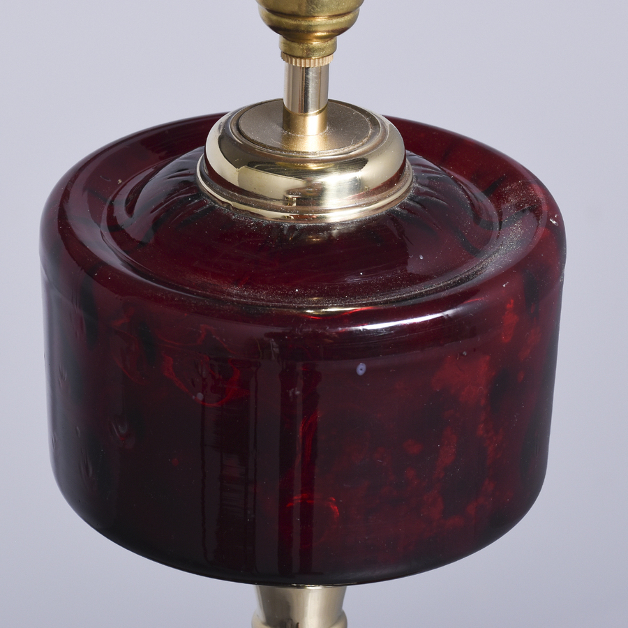 Antique Victorian Cast Brass and Ruby Glass Oil Lamp Converted to an Electrical Lamp