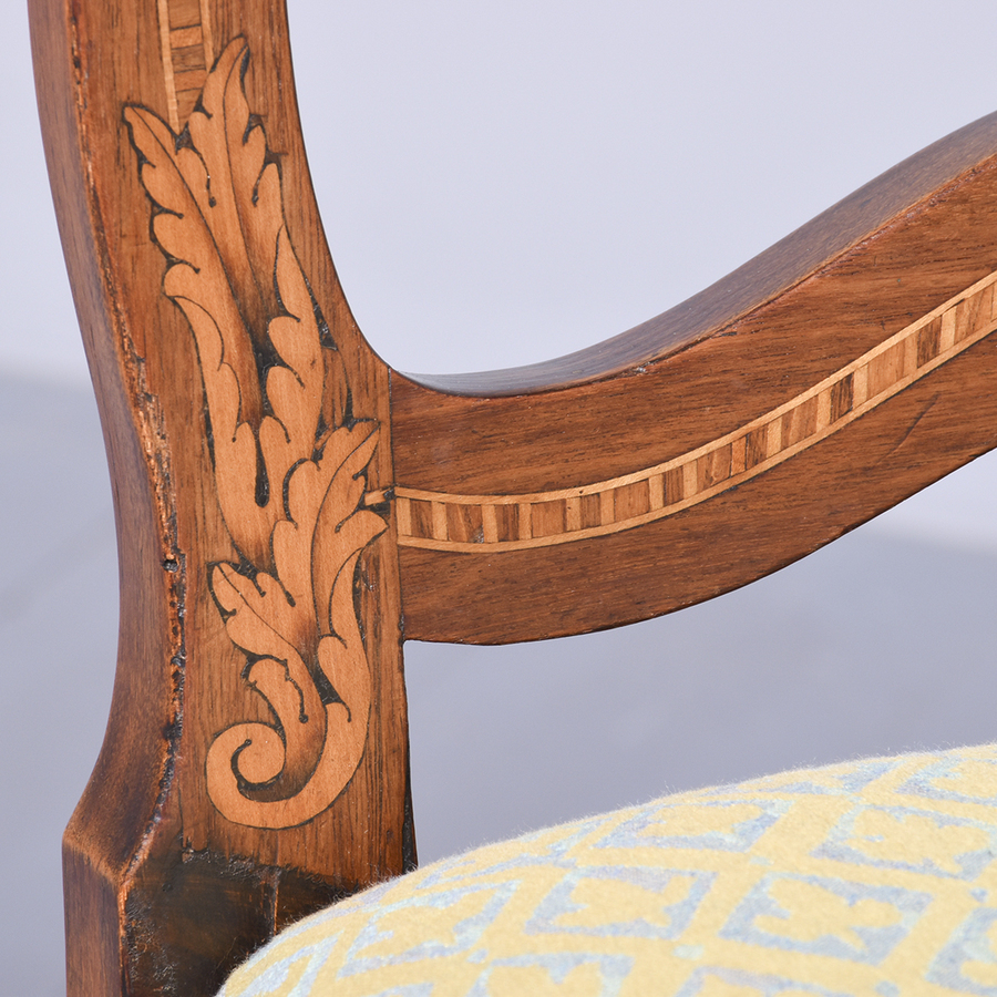 Antique Victorian Dutch Marquetry Inlaid Walnut Side Chair