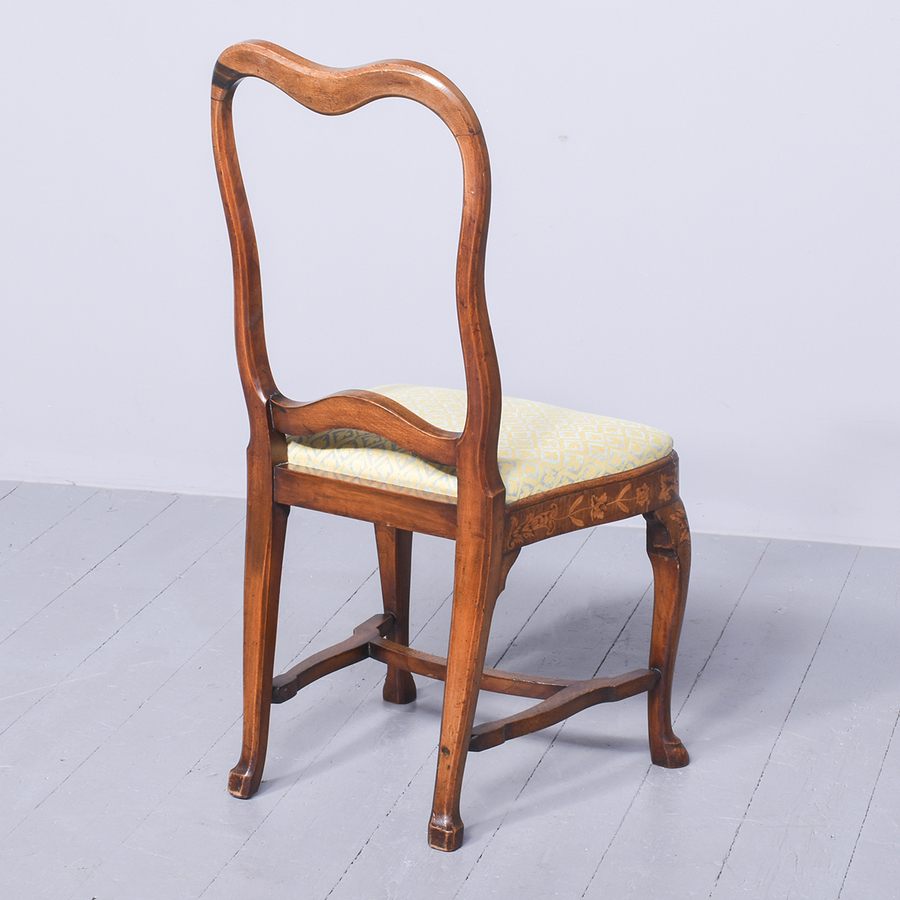 Antique Victorian Dutch Marquetry Inlaid Walnut Side Chair