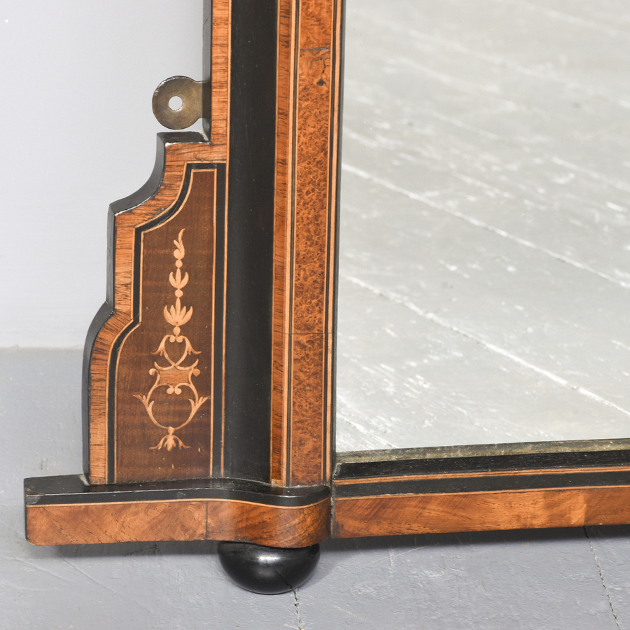 Antique Late Victorian Ebonized & Amboyna Overmantel Mirror