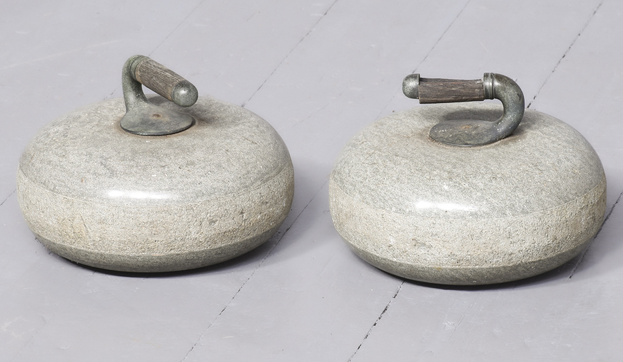 Antique Pair of Scottish Ailsa Craig Curling Stones