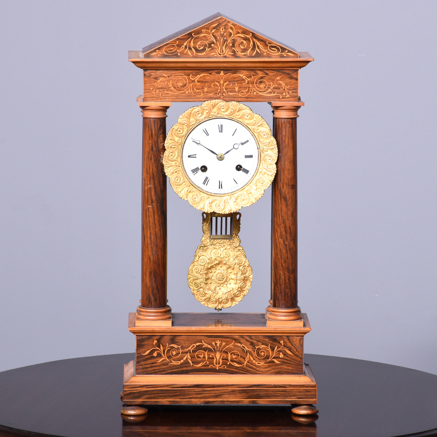 Antique Rosewood & Satinwood French Portico Clock