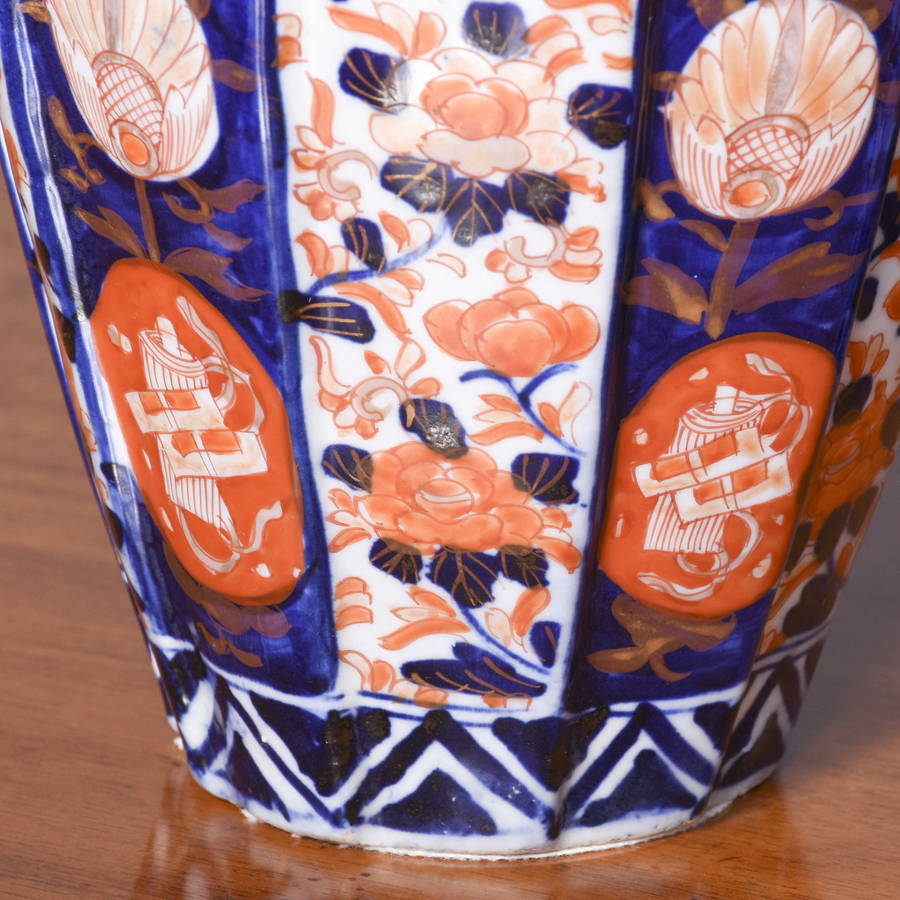 Antique Pair of Meiji Period Imari Fluted and Lobed Vases in Perfect Condition