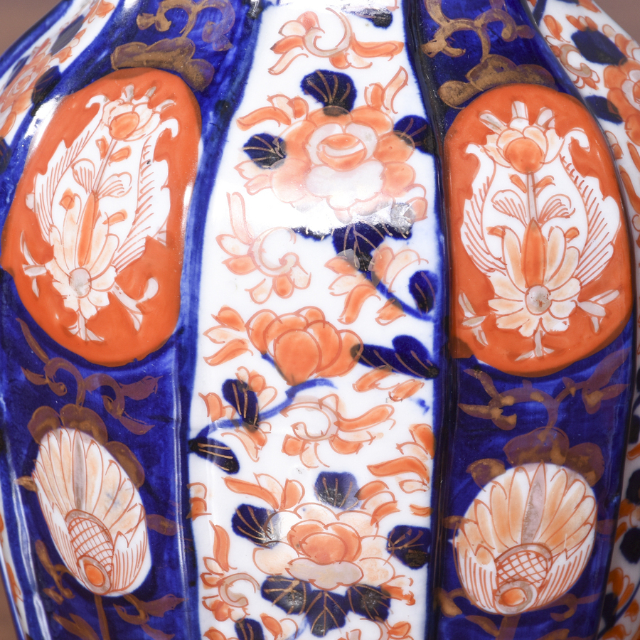 Antique Pair of Meiji Period Imari Fluted and Lobed Vases in Perfect Condition