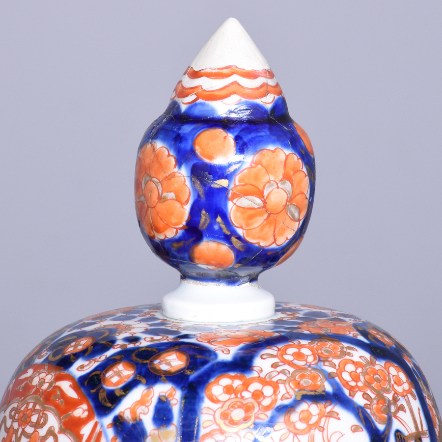 Antique Large Meiji Period Baluster Imari Vase and Cover