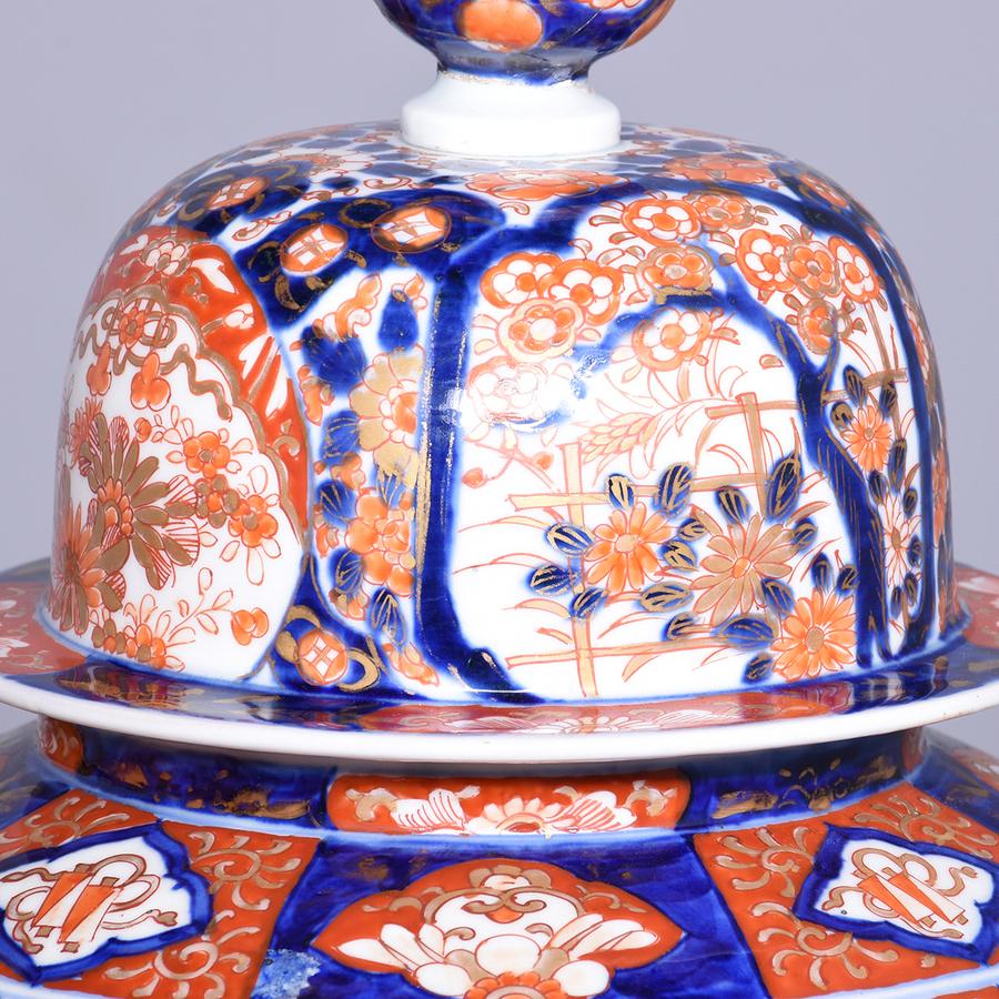 Antique Large Meiji Period Baluster Imari Vase and Cover