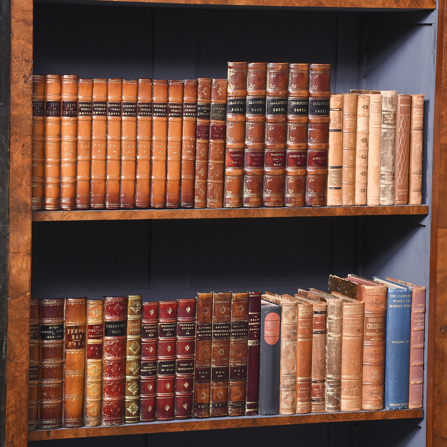 Antique Large Victorian Walnut Open Bookcase with Gothic Influence