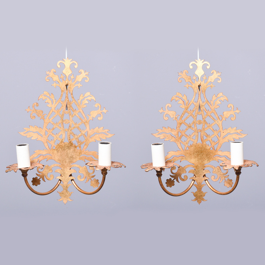 Antique Pair of Cast Brass and Gilded Wall Sconces