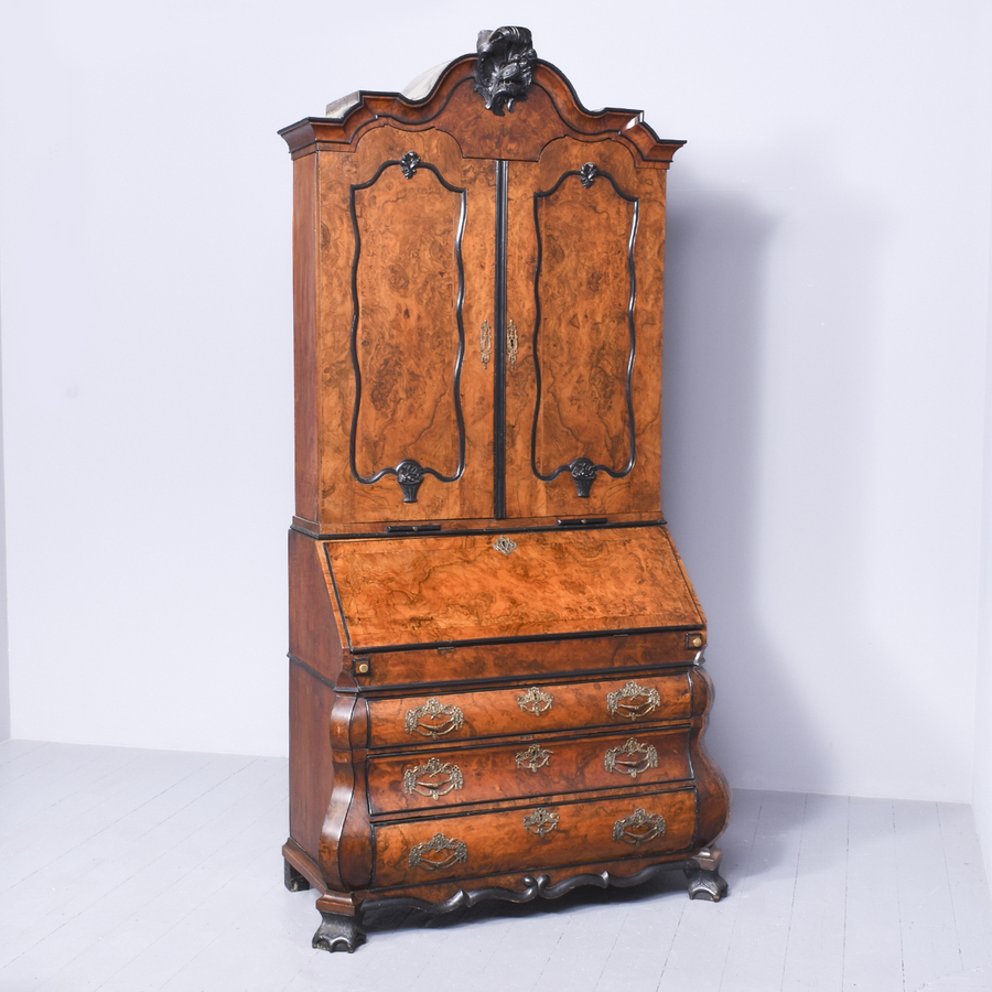 Dutch Burr Walnut Bureau Bookcase