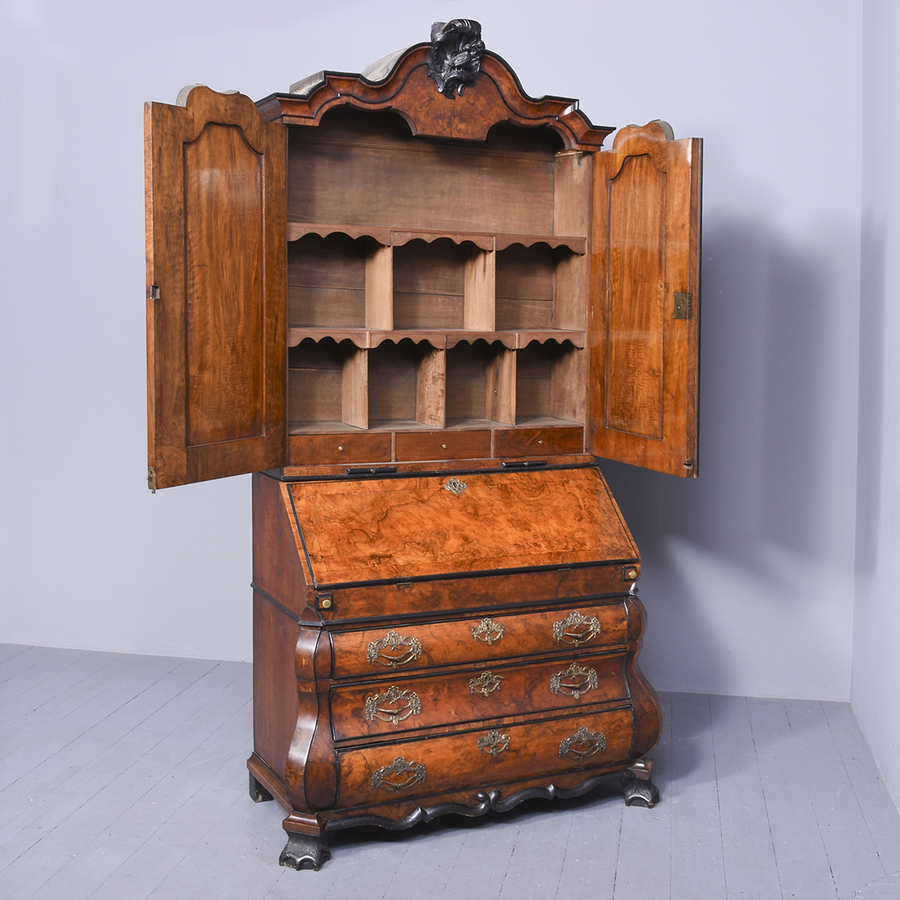 Antique Dutch Burr Walnut Bureau Bookcase