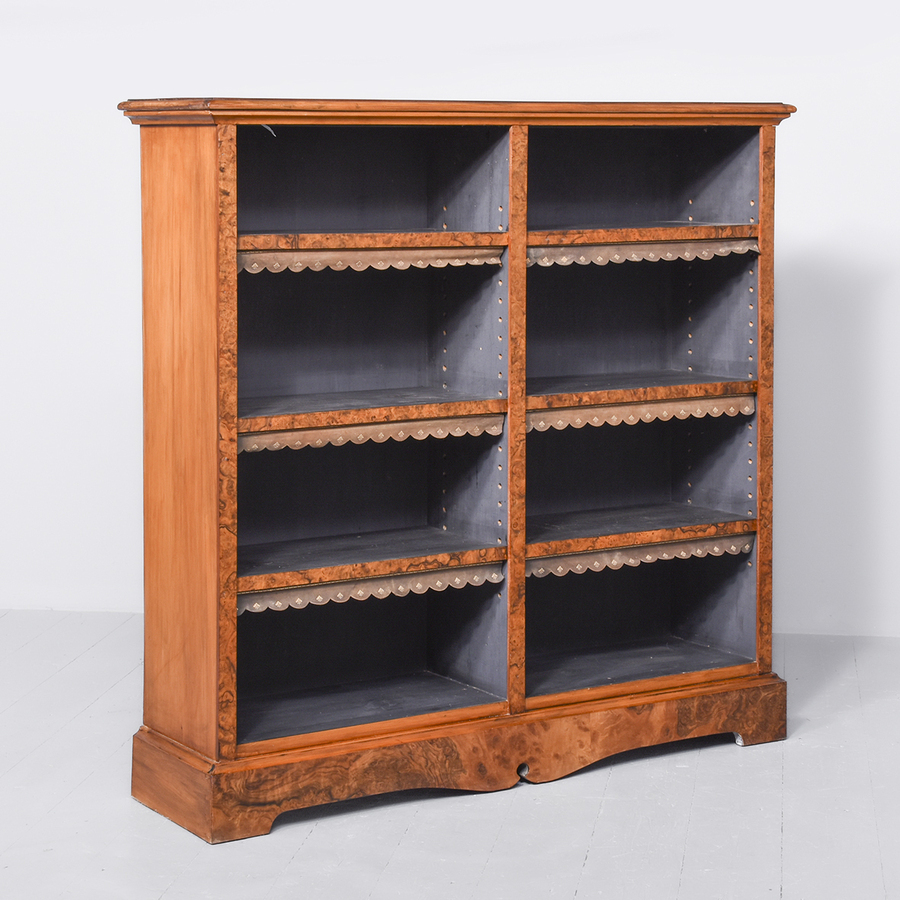 Victorian Burr Walnut Two-Part Open Bookcase in Totally Original Condition