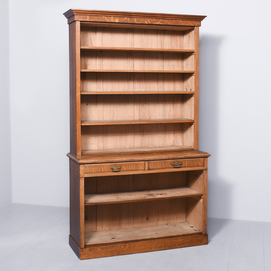 Late Victorian Quarter-Cut Oak Two-Part Open Bookcase