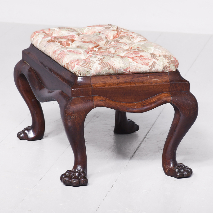 Antique Georgian Style Neat-Sized Carved Mahogany Footstool 