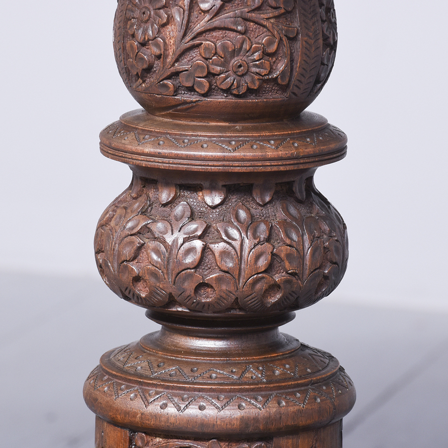 Antique Circular Ceylonese/Indian Brass Inlaid and Carved Occasional Table