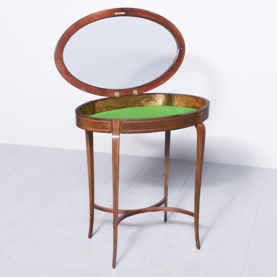 Antique Inlaid mahogany Sheraton-style oval bijouterie table