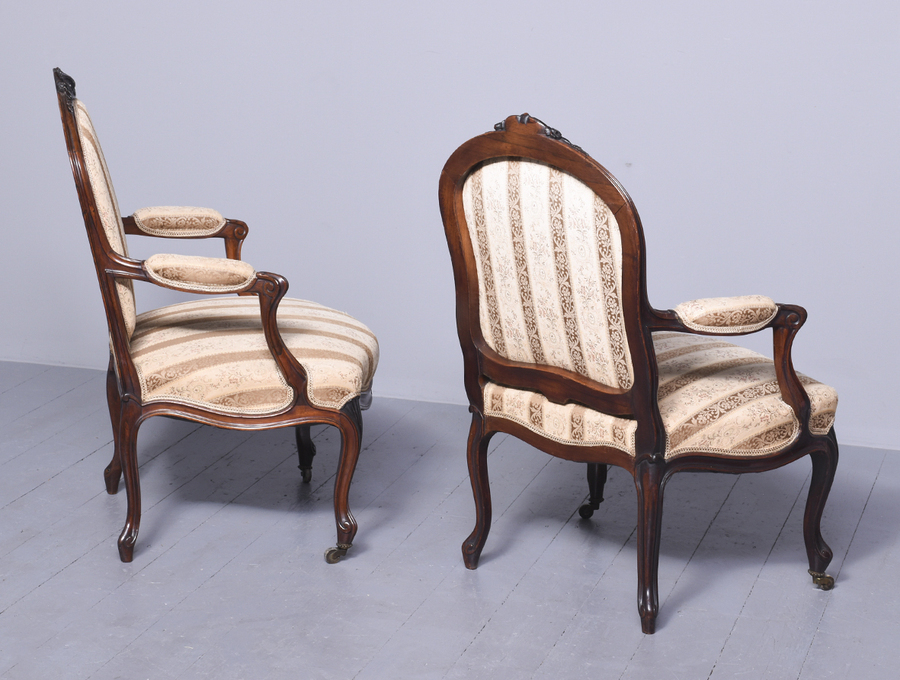 Antique Pair of French Louis Phillipe Rosewood Open Armchairs