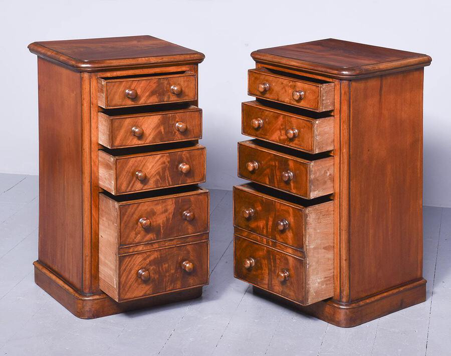 Antique Pair of Neat-Sized Victorian Figured Mahogany Chest of Drawers