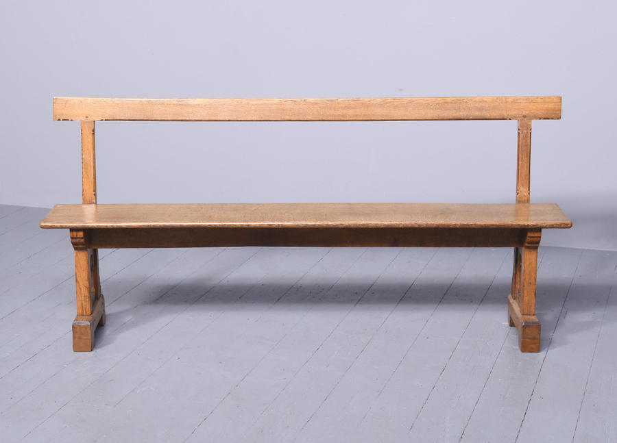 Antique Pair of Arts and Crafts Influenced Figured Oak Benches