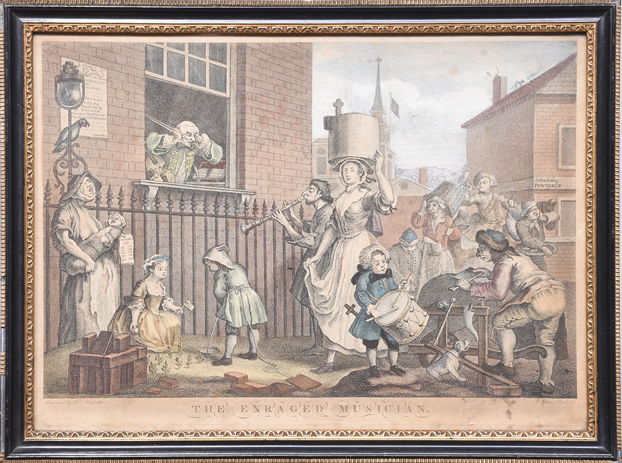 Antique Pair of William Hogarth Hand-Tinted Framed Prints