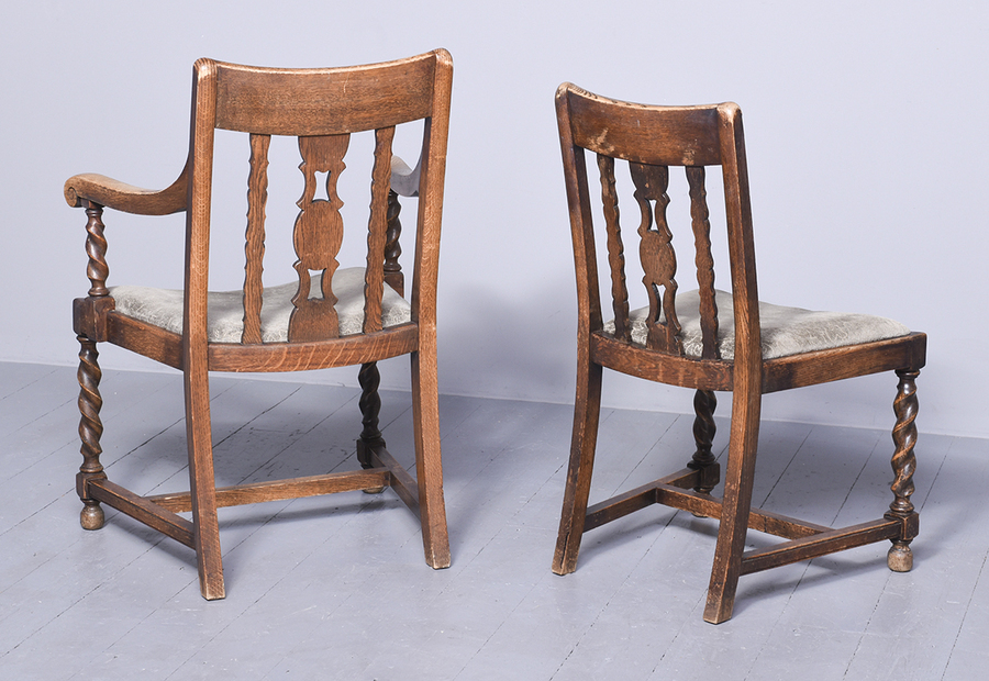 Antique Set of 8 Solid Oak Dining Chairs
